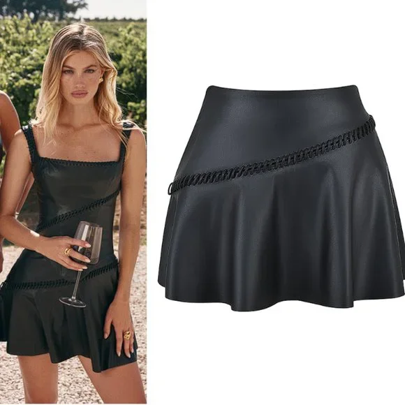 HOUSE OF CB 'Nova' Black Vegan Leather Mini Skirt NWOT - Picture 5 of 8